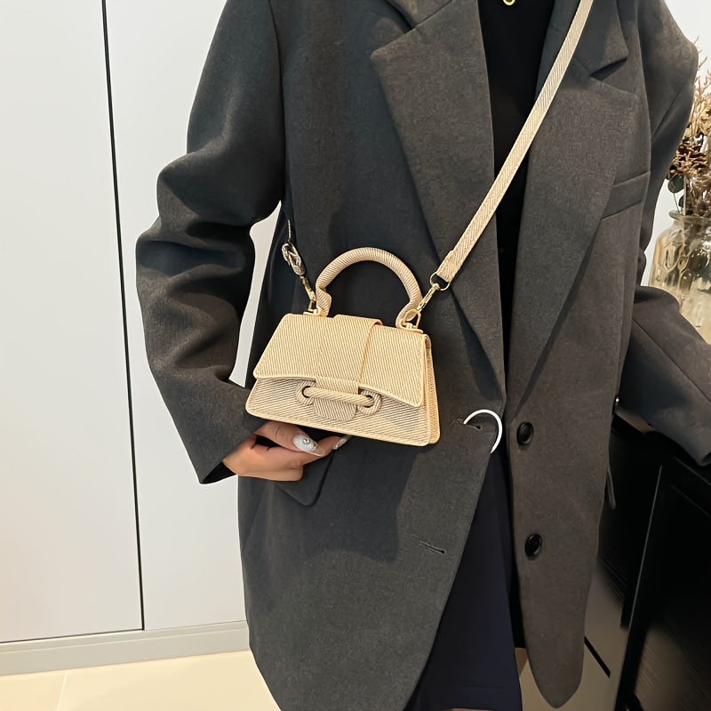 Top Handle Structured - Women's Fashion Woven Mini Handbag, Elegant